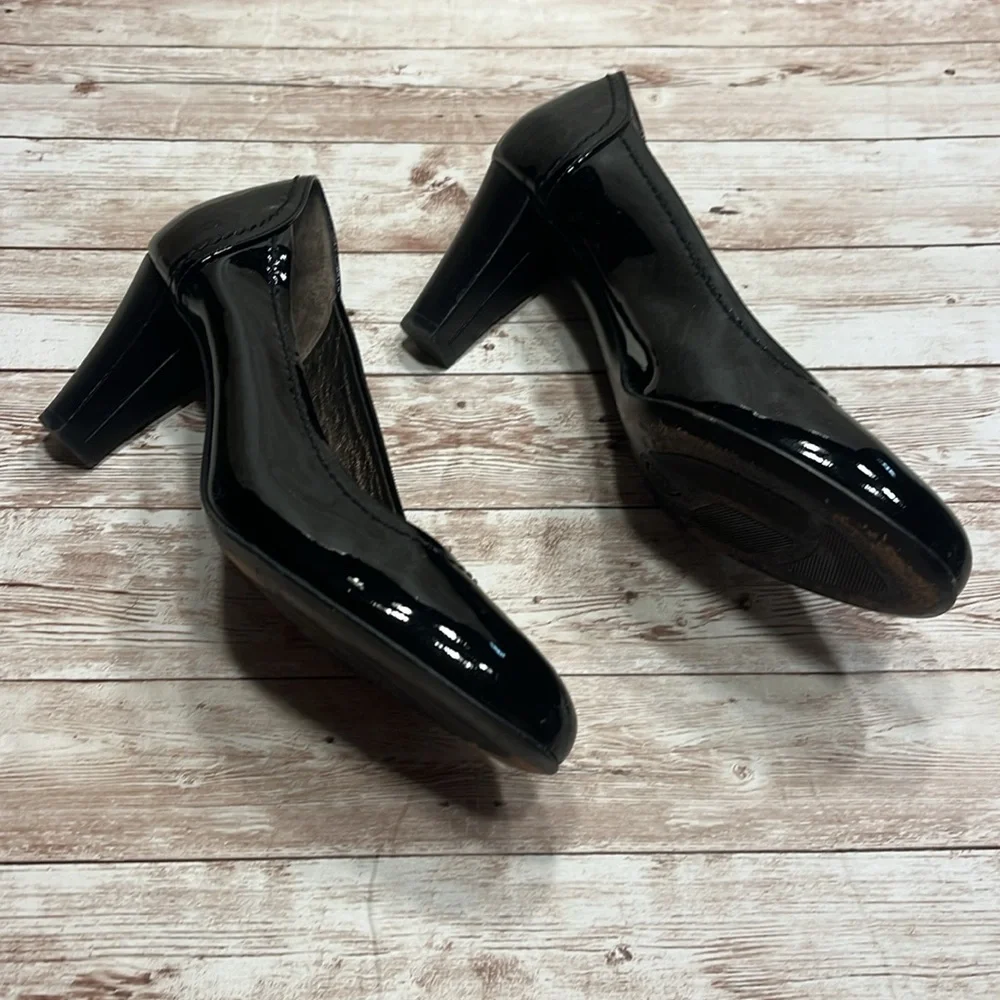 AGL Attilio Giusti Leombruni Vero Cuoio Black Patent Leather Heels Size 38 1/2